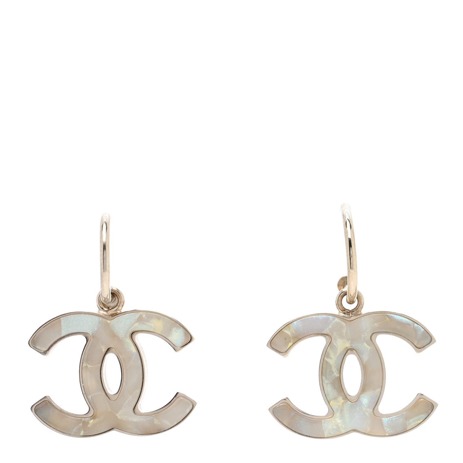 Chanel Pearlized Enamel CC Dangle Earrings Gold 1 of 5