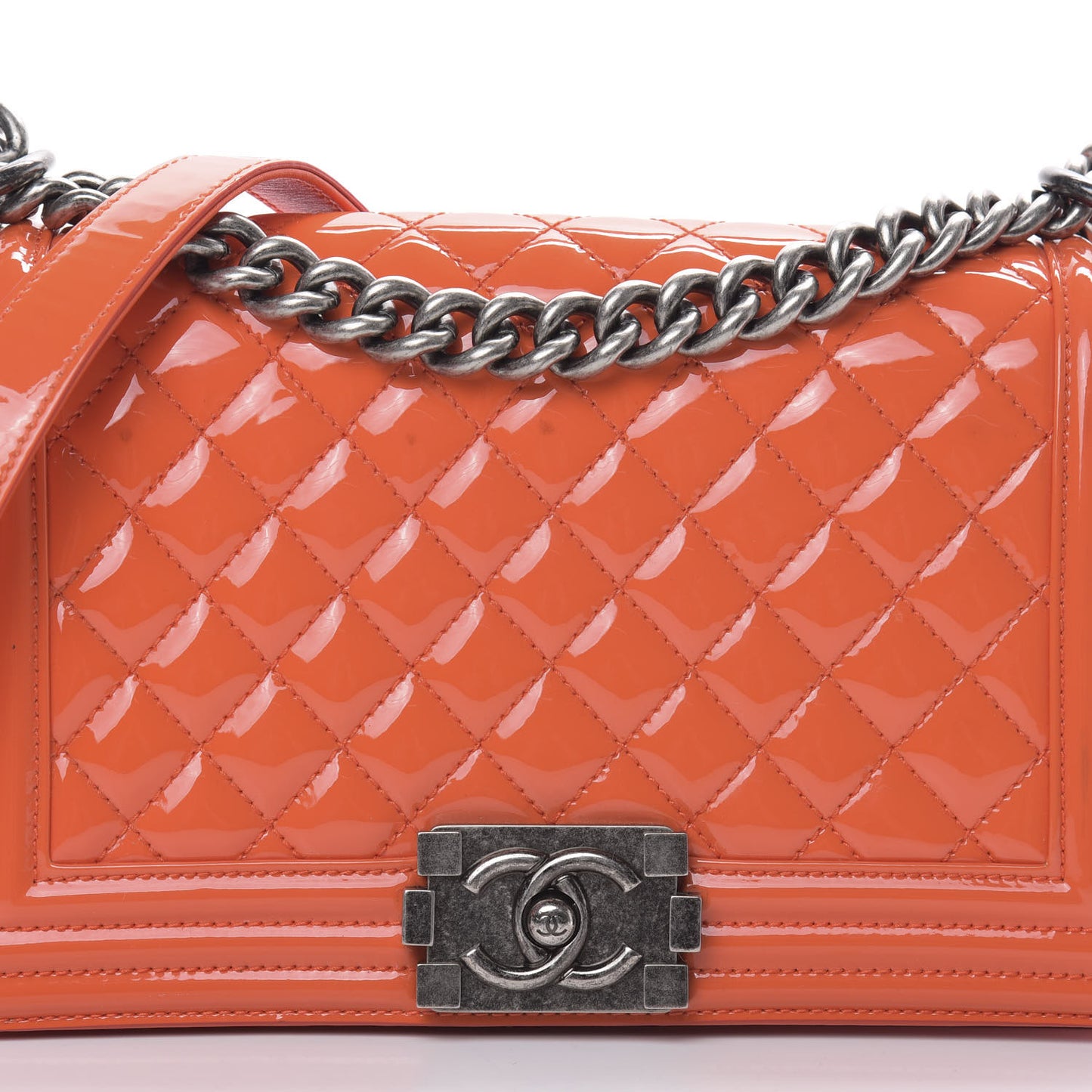 Patent Quilted Medium Boy Flap Orange