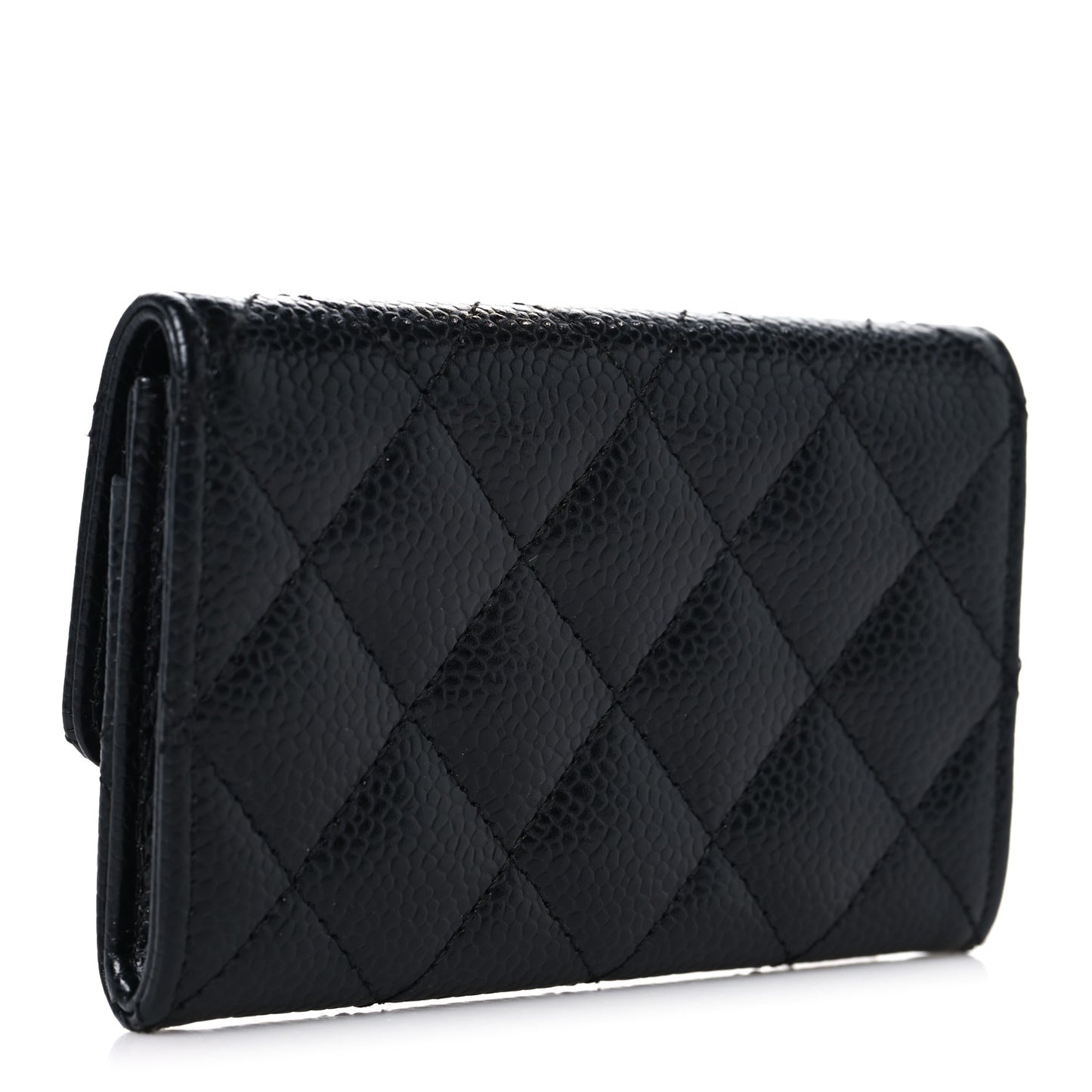 Caviar Quilted Flap Card Holder Black