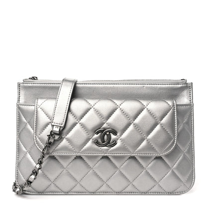 Chanel Metallic Lambskin Quilted Clutch With Chain Silver 1 of 13