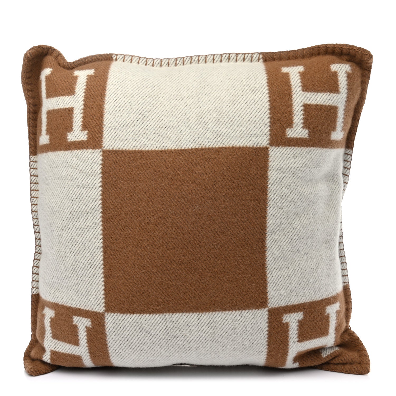 Hermes Wool Cashmere Avalon Pillow PM Ecru Camel 1 of 3