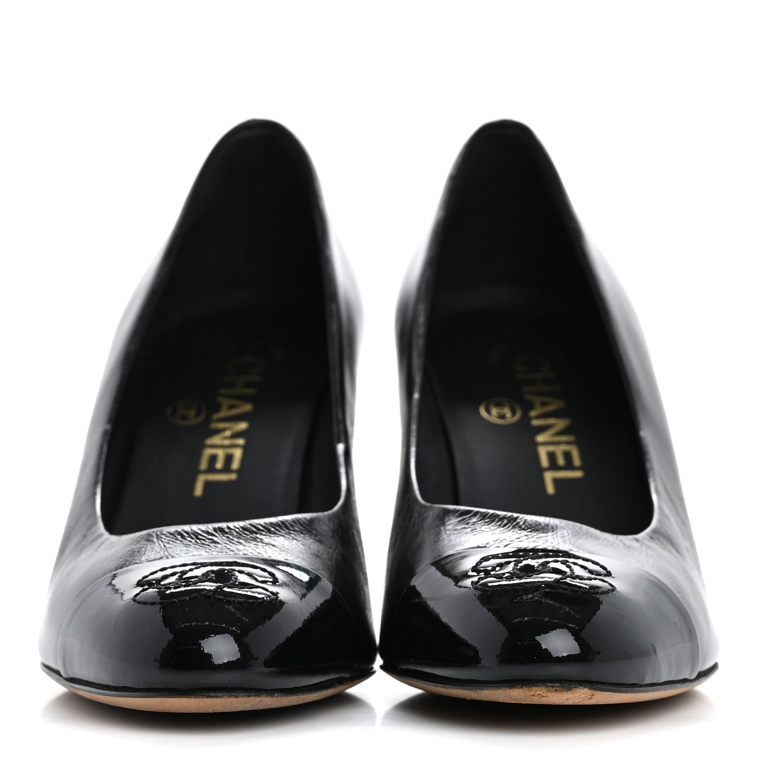 Chanel Lambskin Patent Calfskin Cap Toe CC Pumps 34 Black 3 of 11
