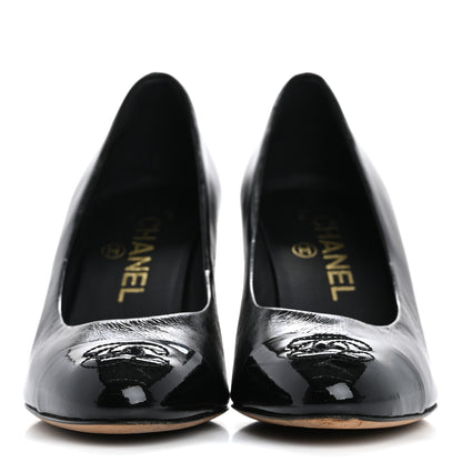 Chanel Lambskin Patent Calfskin Cap Toe CC Pumps 34 Black 3 of 11