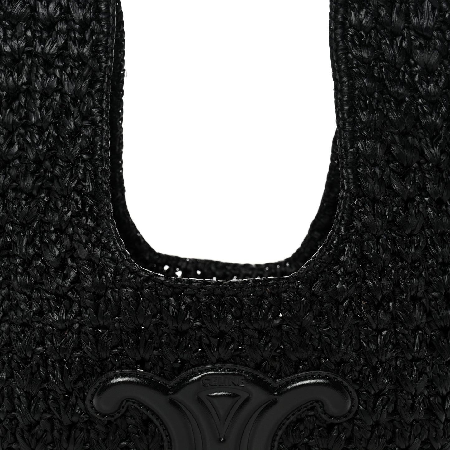 Raffia Calfskin Triomphe Panier Hobo Bag Black