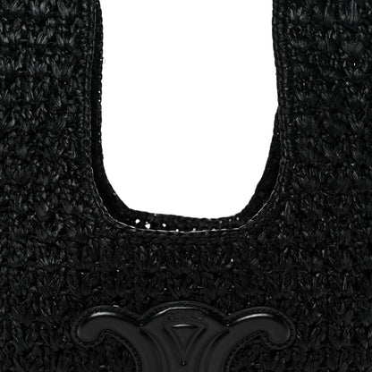 Celine Raffia Calfskin Triomphe Panier Hobo Bag Black 6 of 10