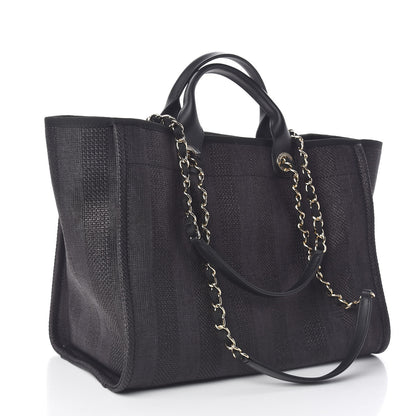 Chanel Woven Straw Raffia Striped Large Deauville Tote Black 3 of 10