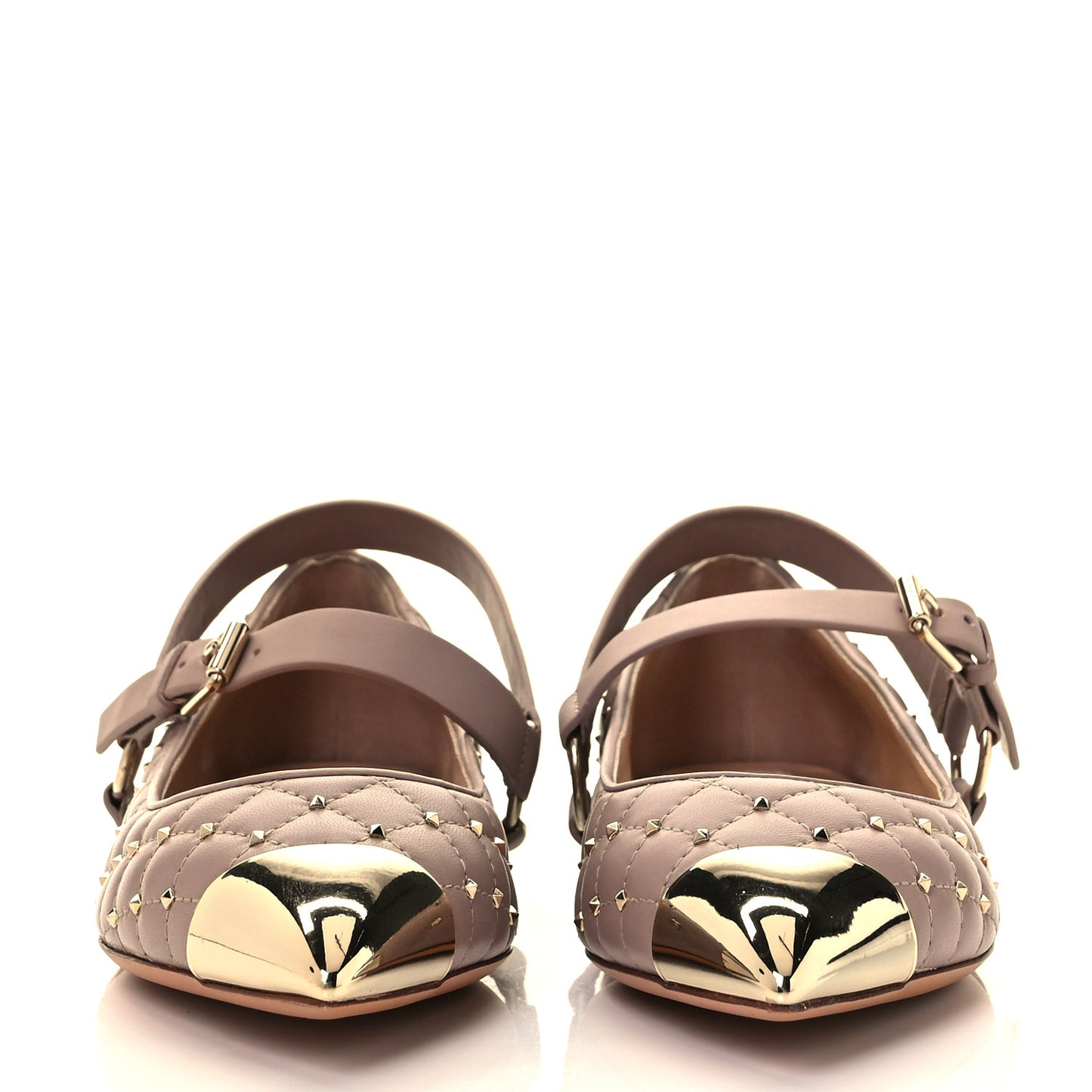 Lambskin Rockstud Spike Captoe Ballerina Flats 38 Poudre Gold