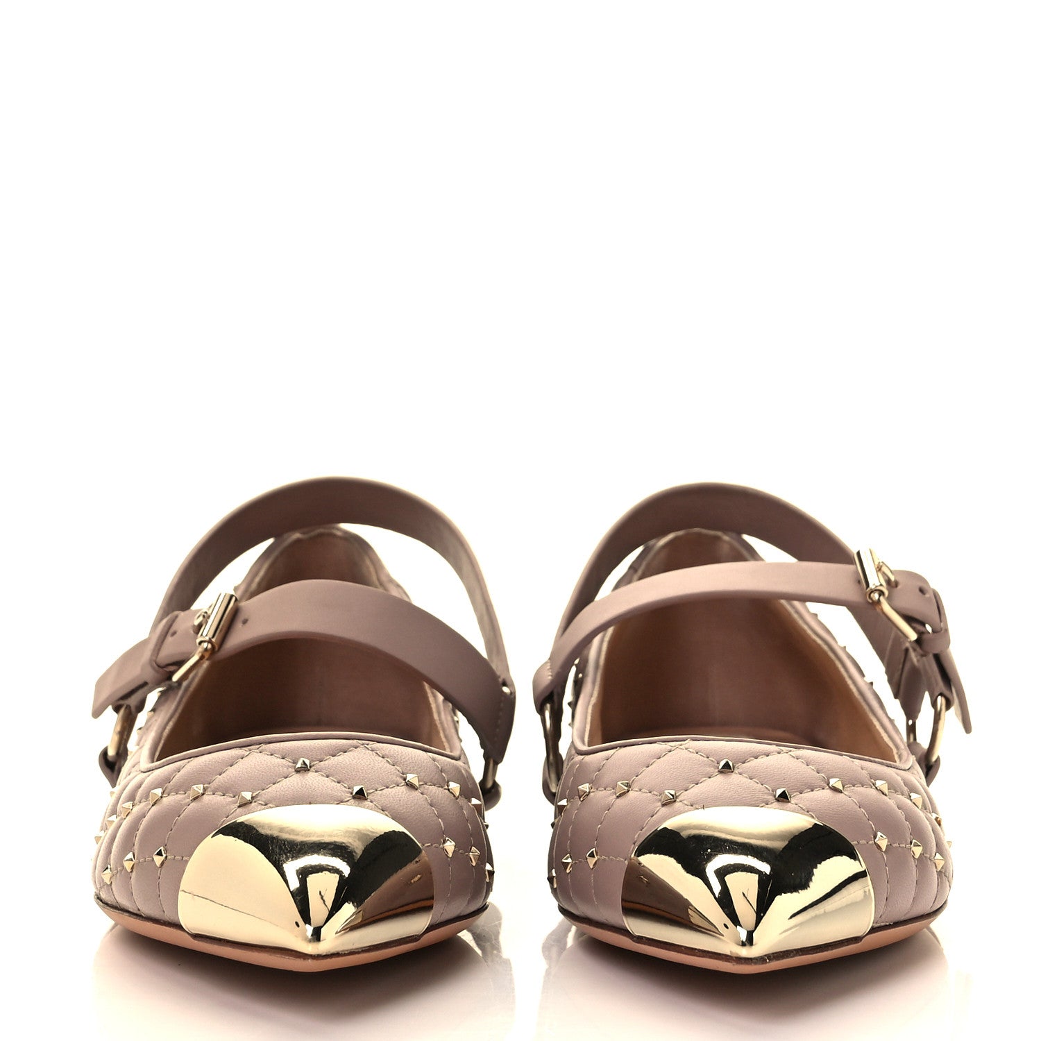 Valentino Garavani Lambskin Rockstud Spike Captoe Ballerina Flats 38 Poudre Gold 2 of 12