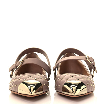 Valentino Garavani Lambskin Rockstud Spike Captoe Ballerina Flats 38 Poudre Gold 2 of 12