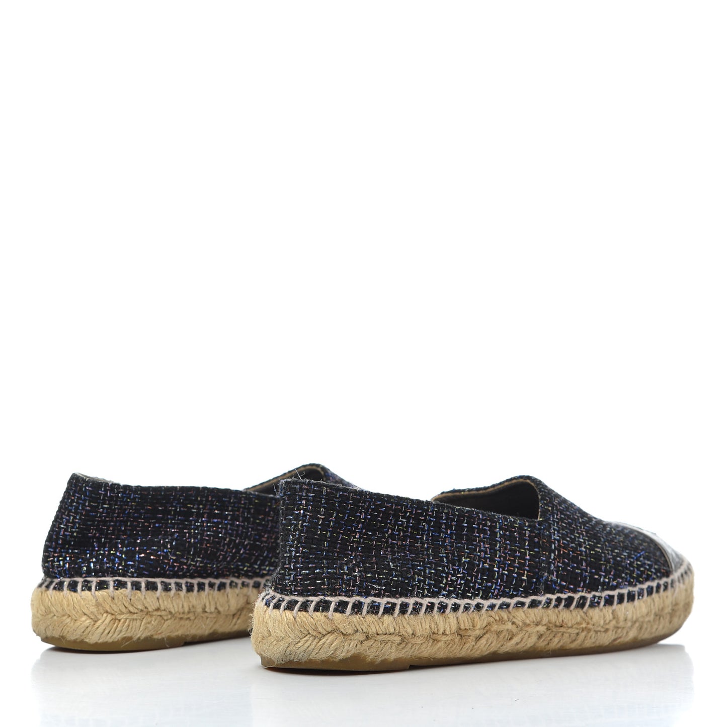 Tweed Patent Goatskin CC Espadrilles 36 Black Pink Yellow Silver