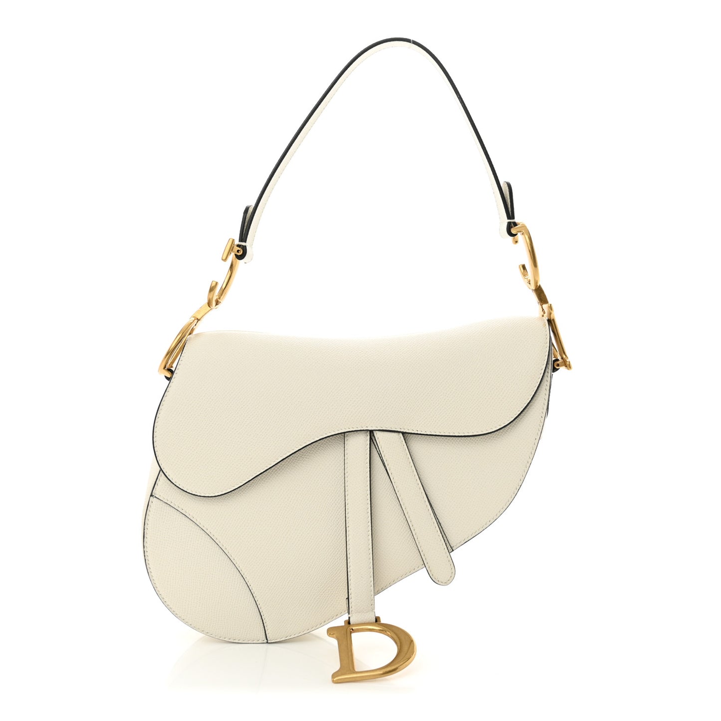 Grained Calfskin Saddle Bag White