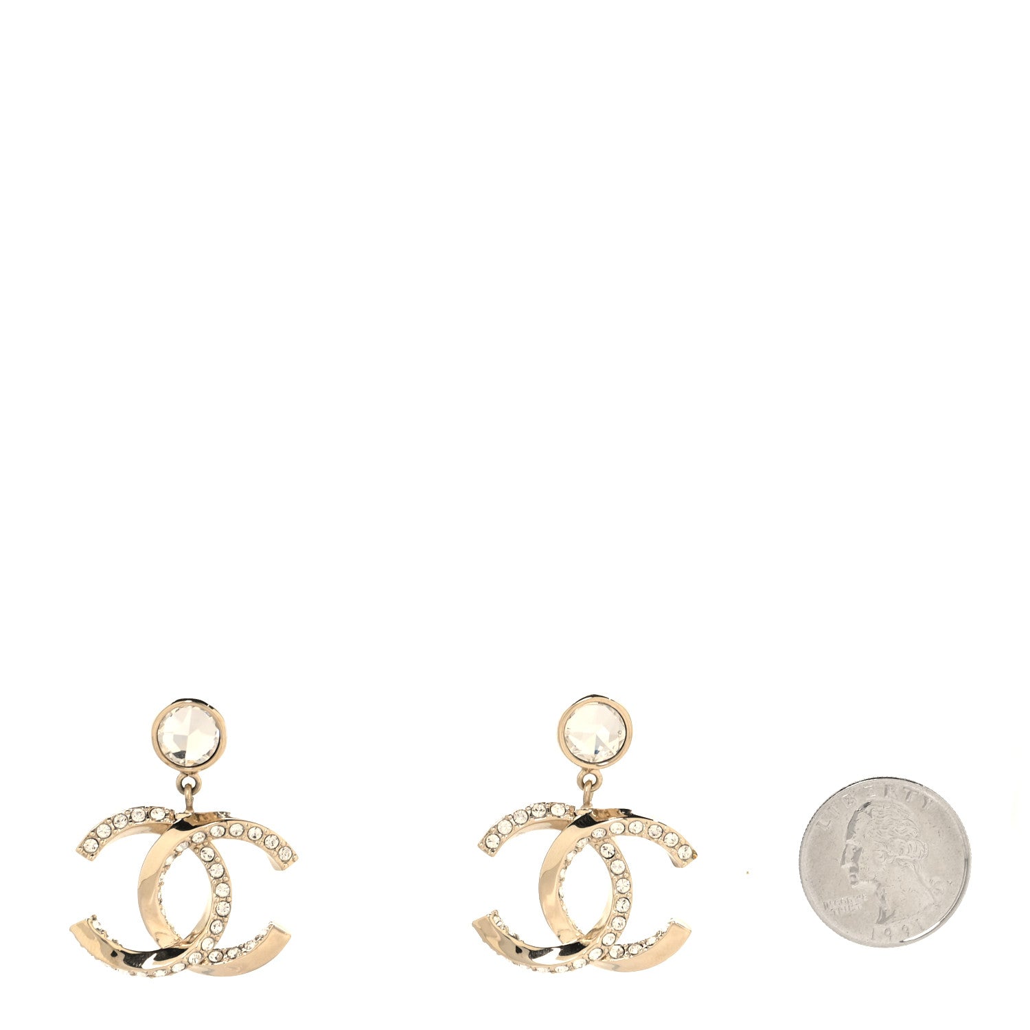 Chanel Crystal CC Circle Drop Earrings Gold 2 of 4