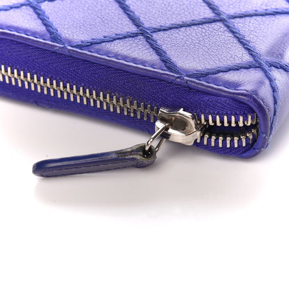 Chanel Calfskin Stitched Fancy CC Zip Around Wallet Blue 11 of 12