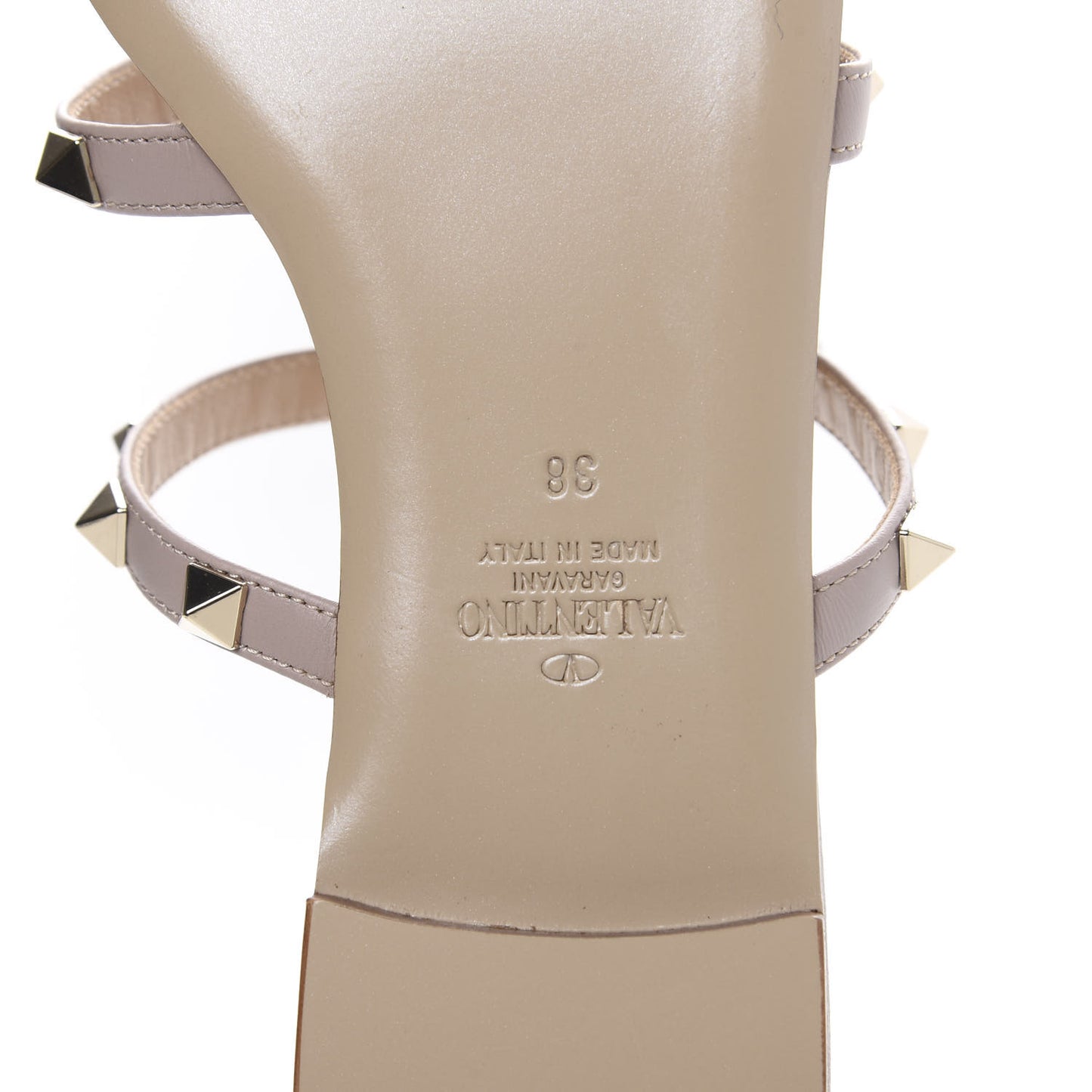 Calfskin Rockstud Caged Flat Slide Sandals 38 Poudre