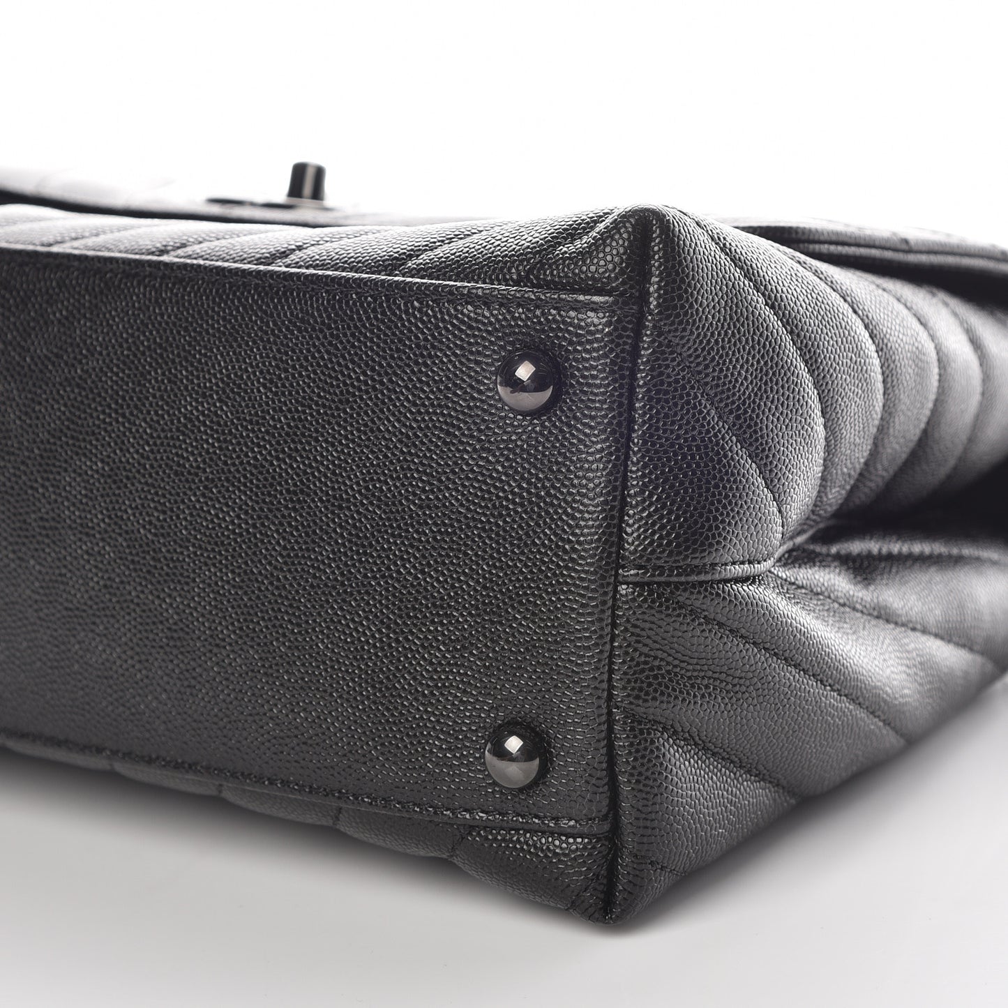 Caviar Chevron Quilted Small Coco Handle Flap So Black