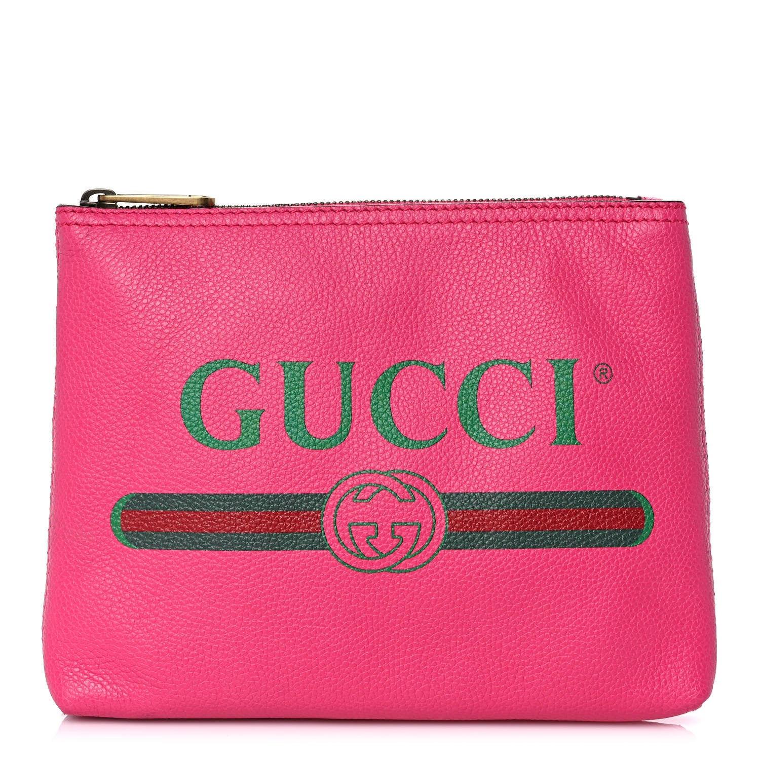 Gucci Pebbled Calfskin Medium Logo Portfolio Clutch Box Pink Green 1 of 11
