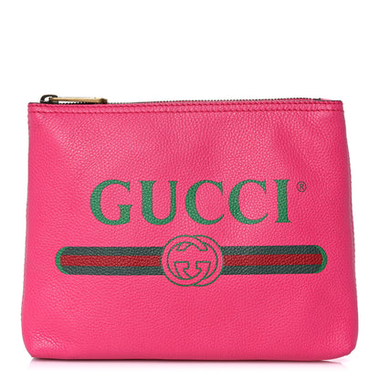 Gucci Pebbled Calfskin Medium Logo Portfolio Clutch Box Pink Green 1 of 11