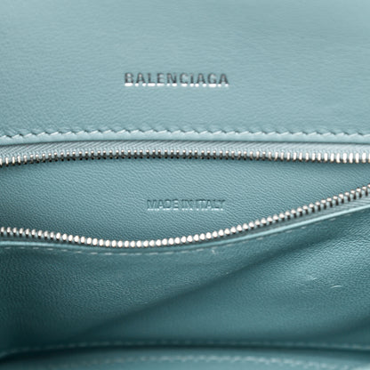 Balenciaga Shiny Calfskin Crocodile Embossed Small Hourglass Top Handle Bag Blue Grey 7 of 11