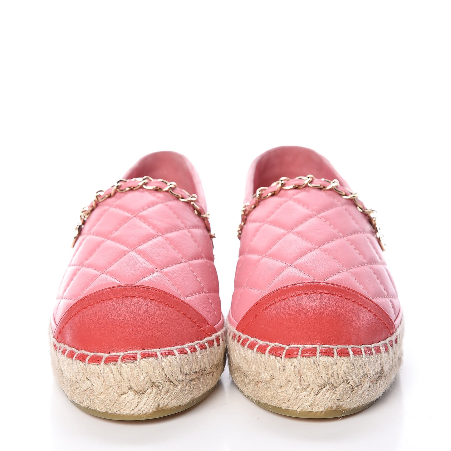 Lambskin Quilted CC Chain Espadrilles 36 Pink Red