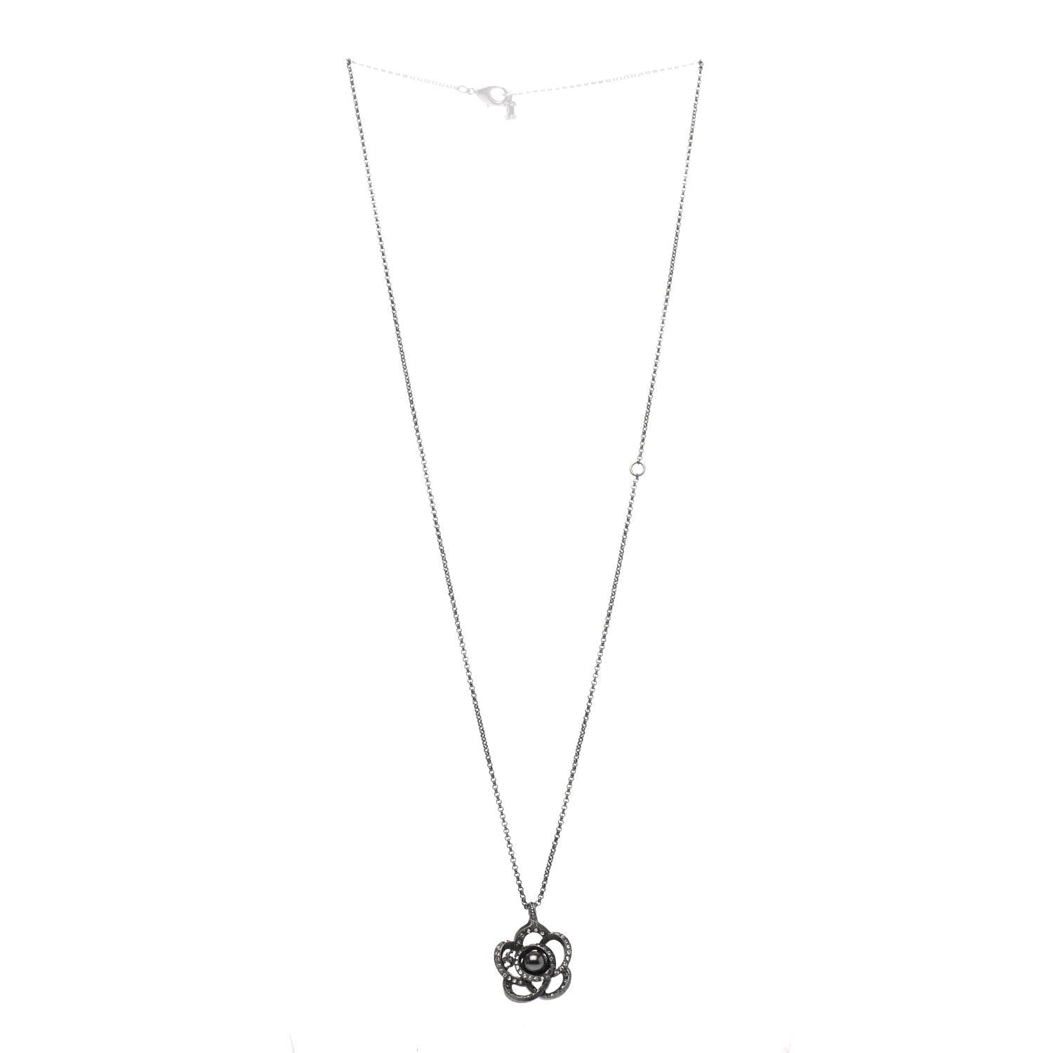 Chanel Crystal Pearl Camellia Necklace Ruthenium 2 of 4