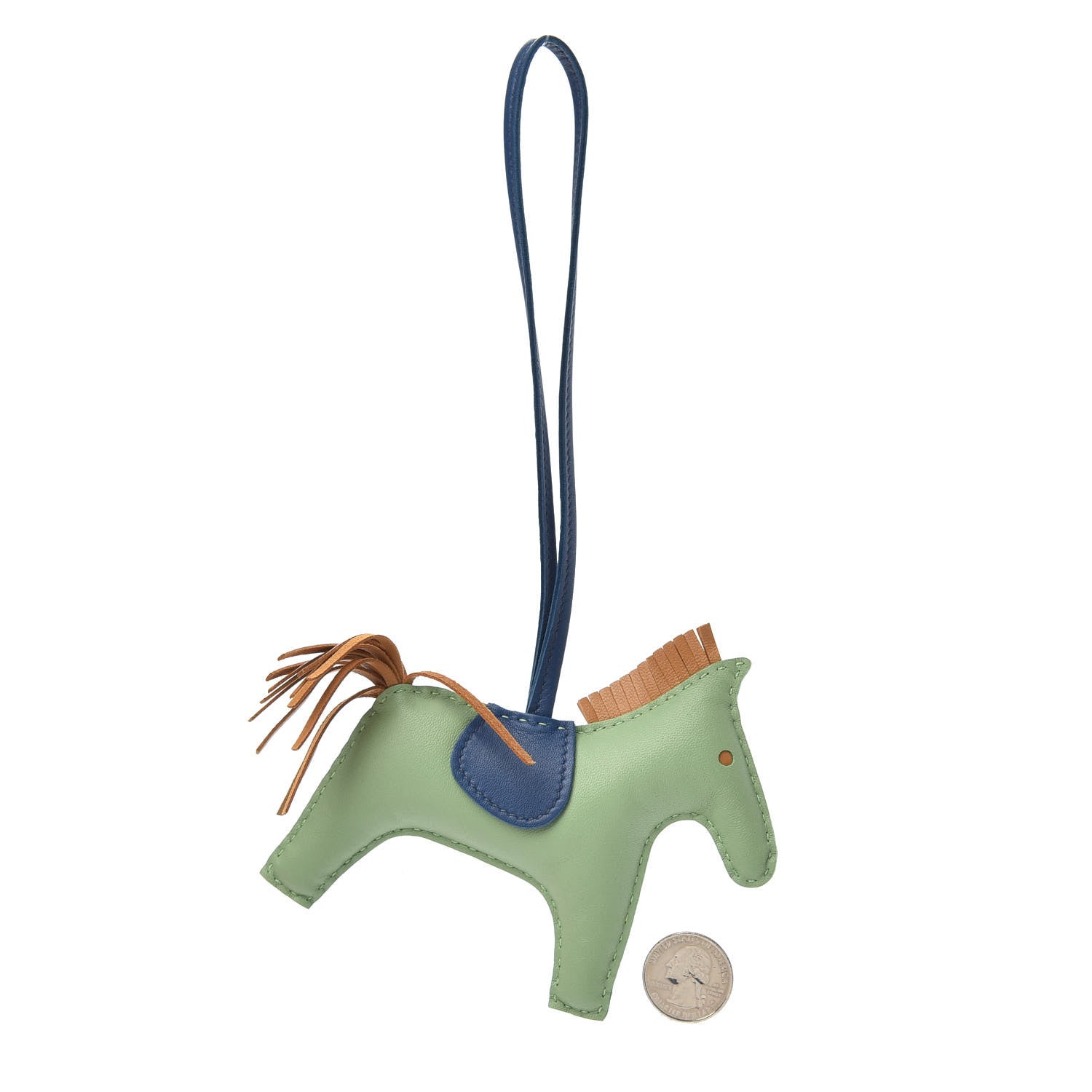 Hermes Milo Lambskin Grigri Rodeo Horse Bag Charm MM Vert Criquet Sesame Bleu de Malte 2 of 4