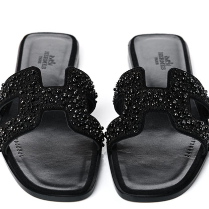 Hermes Goatskin Crystal Oran Sandals 37 Black 7 of 10