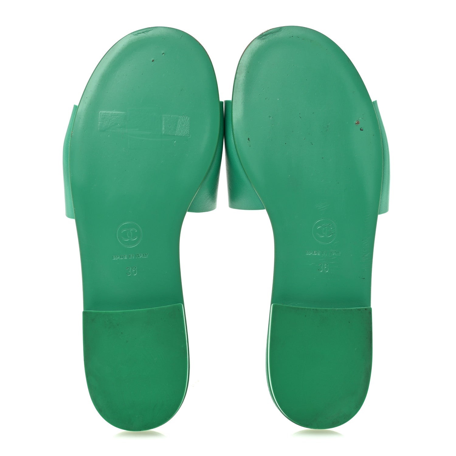 Chanel Calfskin Patent Calfskin Logo Mules 36 Green White 6 of 9
