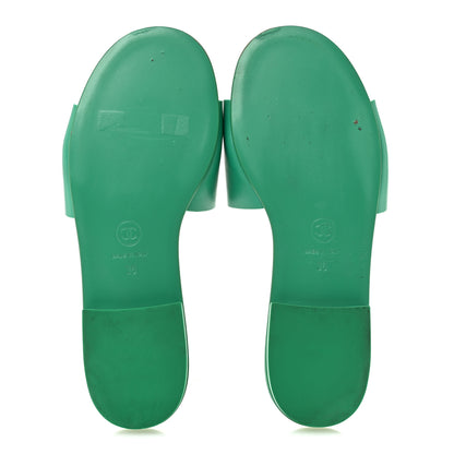 Chanel Calfskin Patent Calfskin Logo Mules 36 Green White 6 of 9