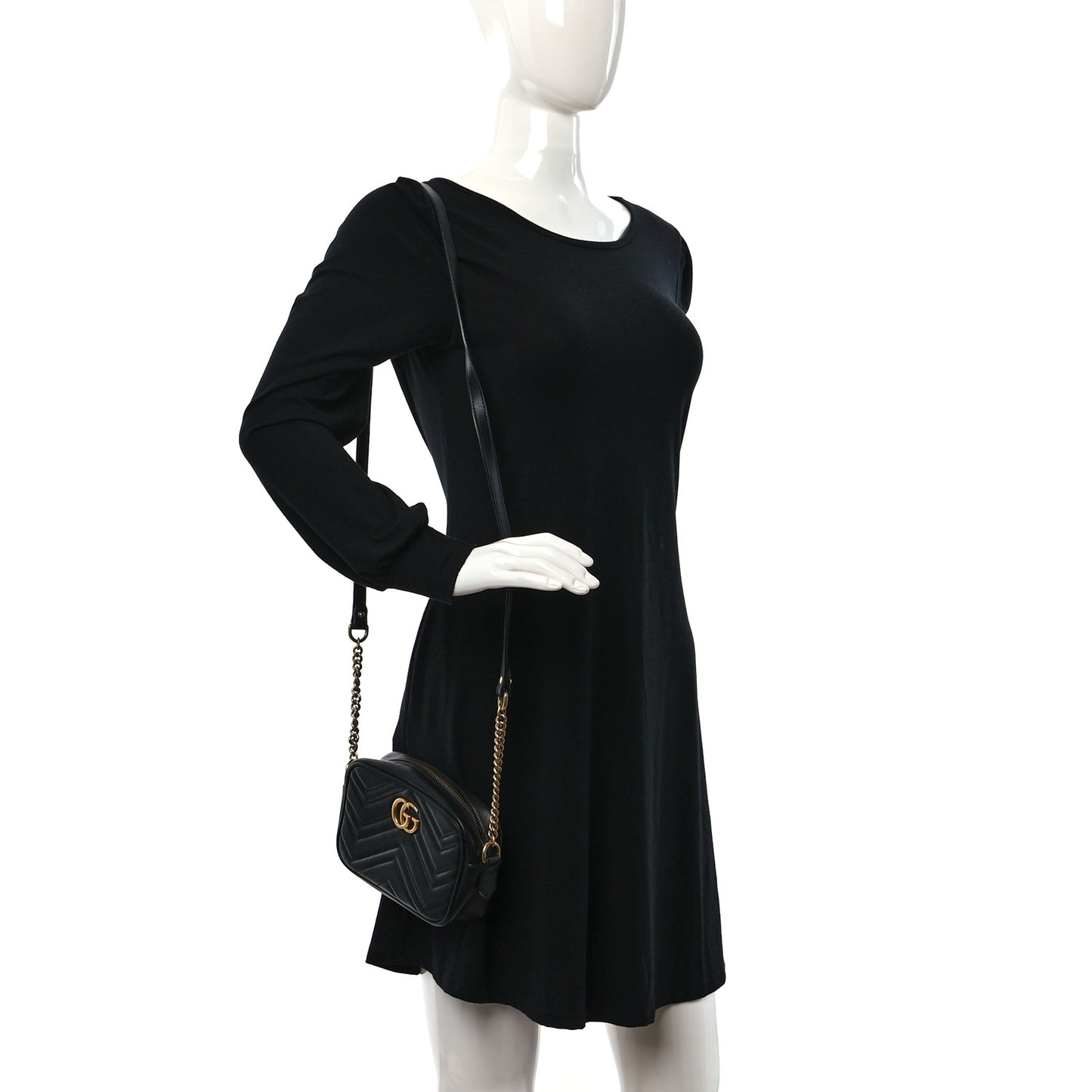 Calfskin Matelasse Mini GG Marmont Chain Shoulder Bag Black