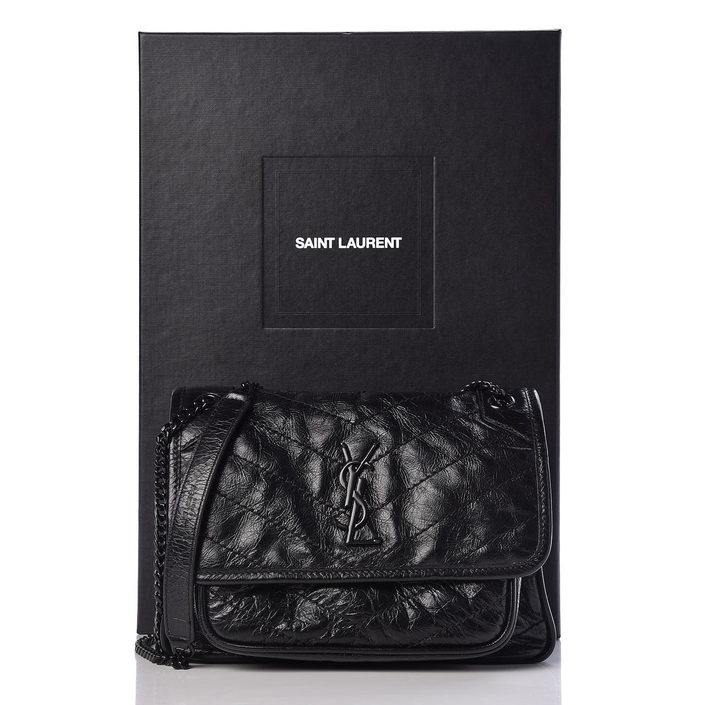 Crinkled Calfskin Matelasse Monogram Baby Niki Chain Satchel Black