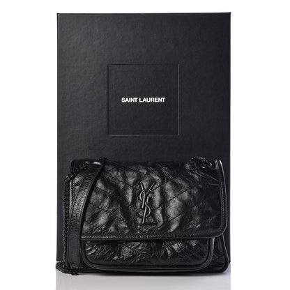 Saint Laurent Crinkled Calfskin Matelasse Monogram Baby Niki Chain Satchel Black 14 of 14