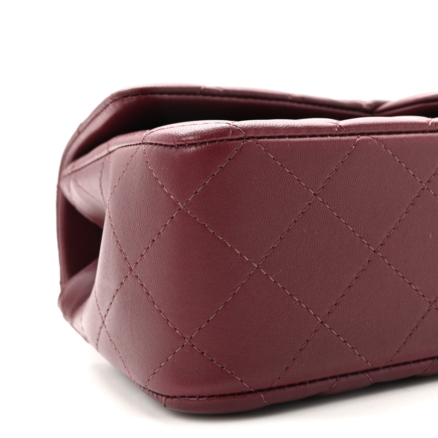 Lambskin Quilted Top Handle East West Flap Dark Burgundy