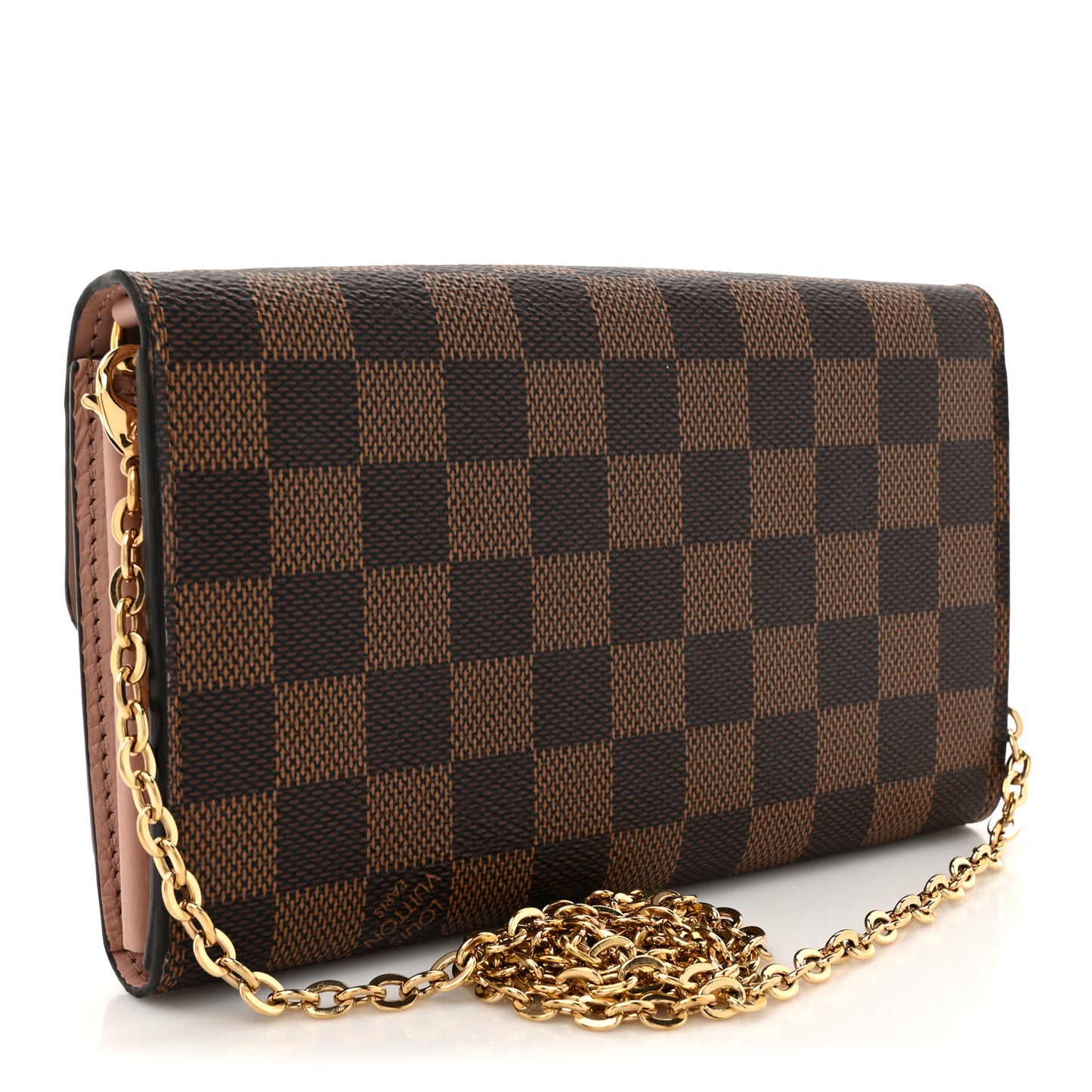Damier Ebene Croisette Chain Wallet Rose Ballerine
