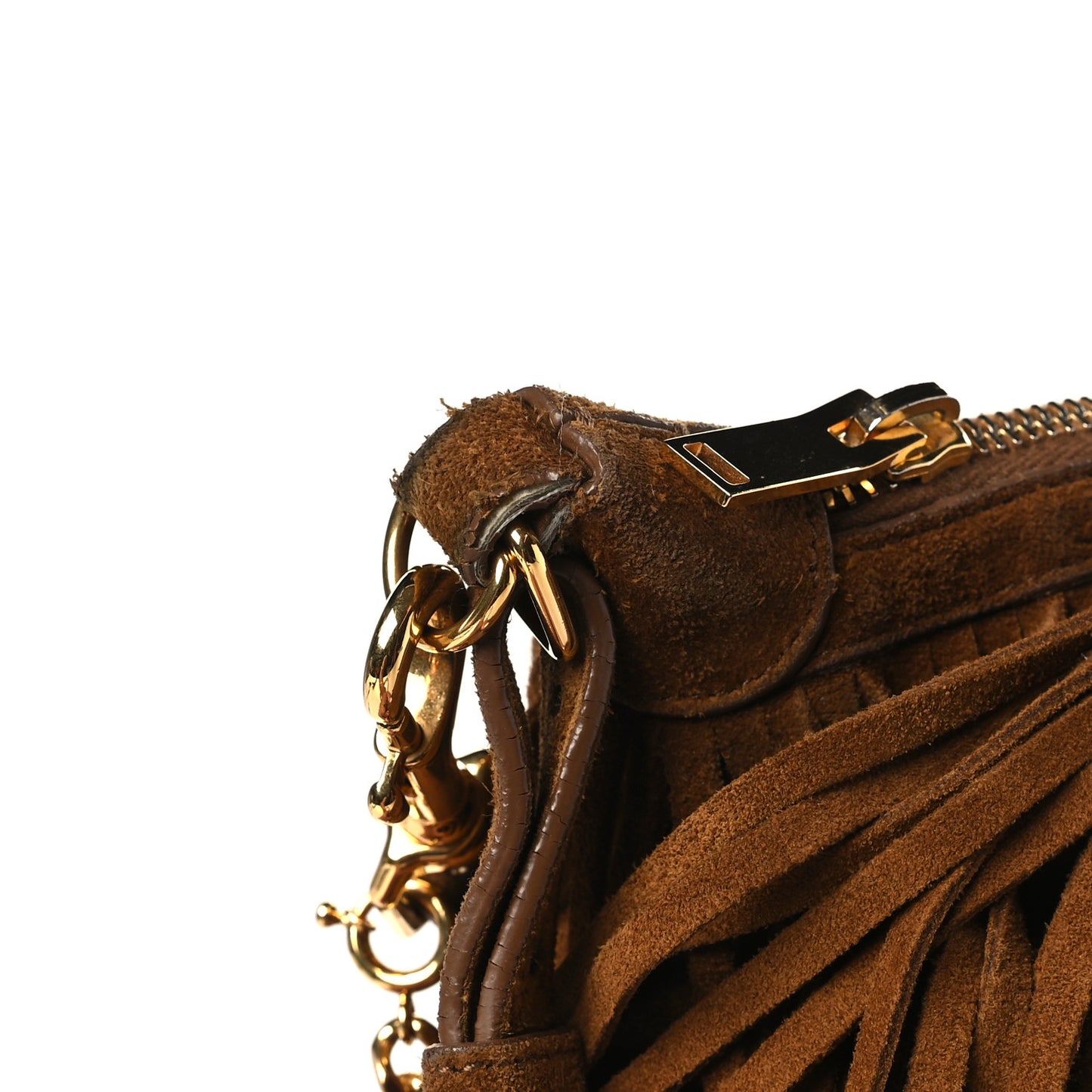 Suede Calfskin Small Emmanuelle Fringe Hobo Bag Light Ocre