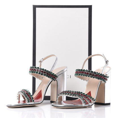 Gucci Nappa Silk Crystal Bertie High Heel Sandals 37.5 Argento 10 of 10