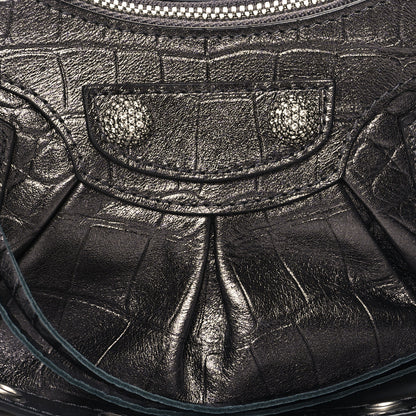 Balenciaga Extra Supple Calfskin Crystal Crocodile Embossed Le Cagole Shoulder Bag XS Gunmetal 9 of 11