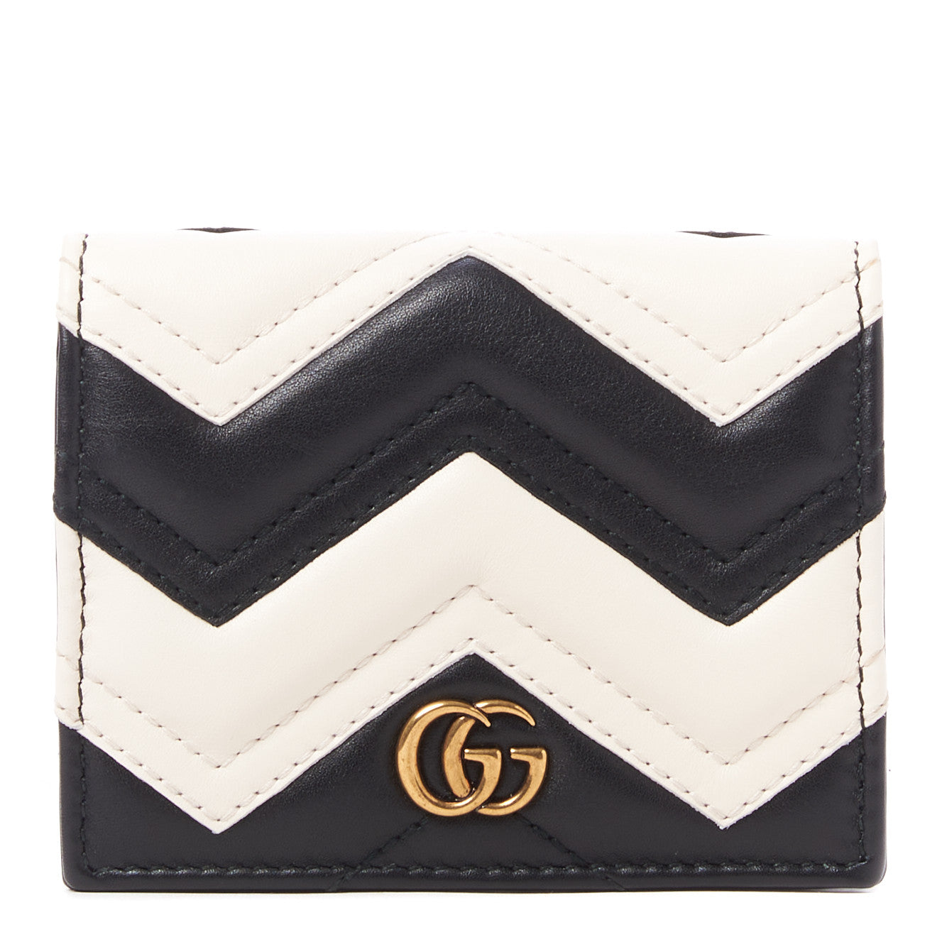 Calfskin Matelasse GG Marmont Card Case Black White