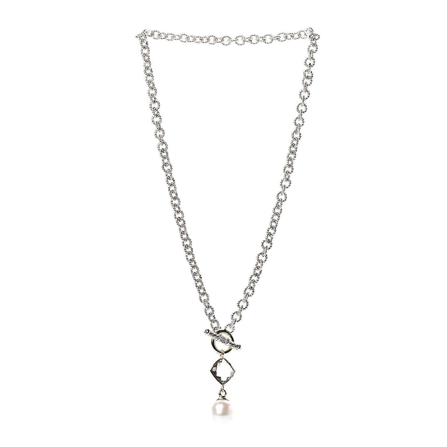 Sterling Silver 18K Yellow Gold Prasiolite Pearl Pendant Necklace