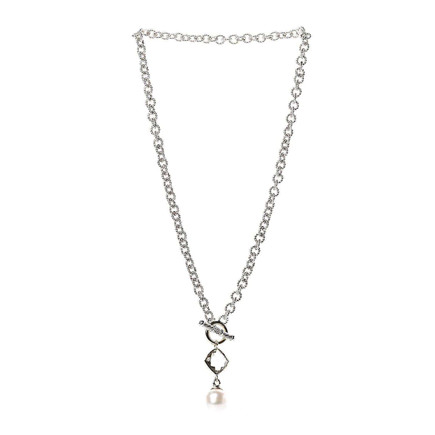 David Yurman Sterling Silver 18K Yellow Gold Prasiolite Pearl Pendant Necklace 3 of 5