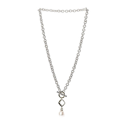 David Yurman Sterling Silver 18K Yellow Gold Prasiolite Pearl Pendant Necklace 3 of 5