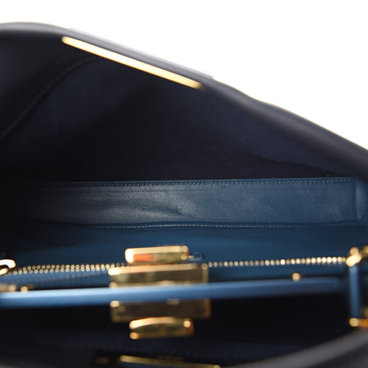 Fendi Vitello Seta Shiny Nappa Medium Peekaboo Iconic Satchel Blue Notte Turchese 6 of 12