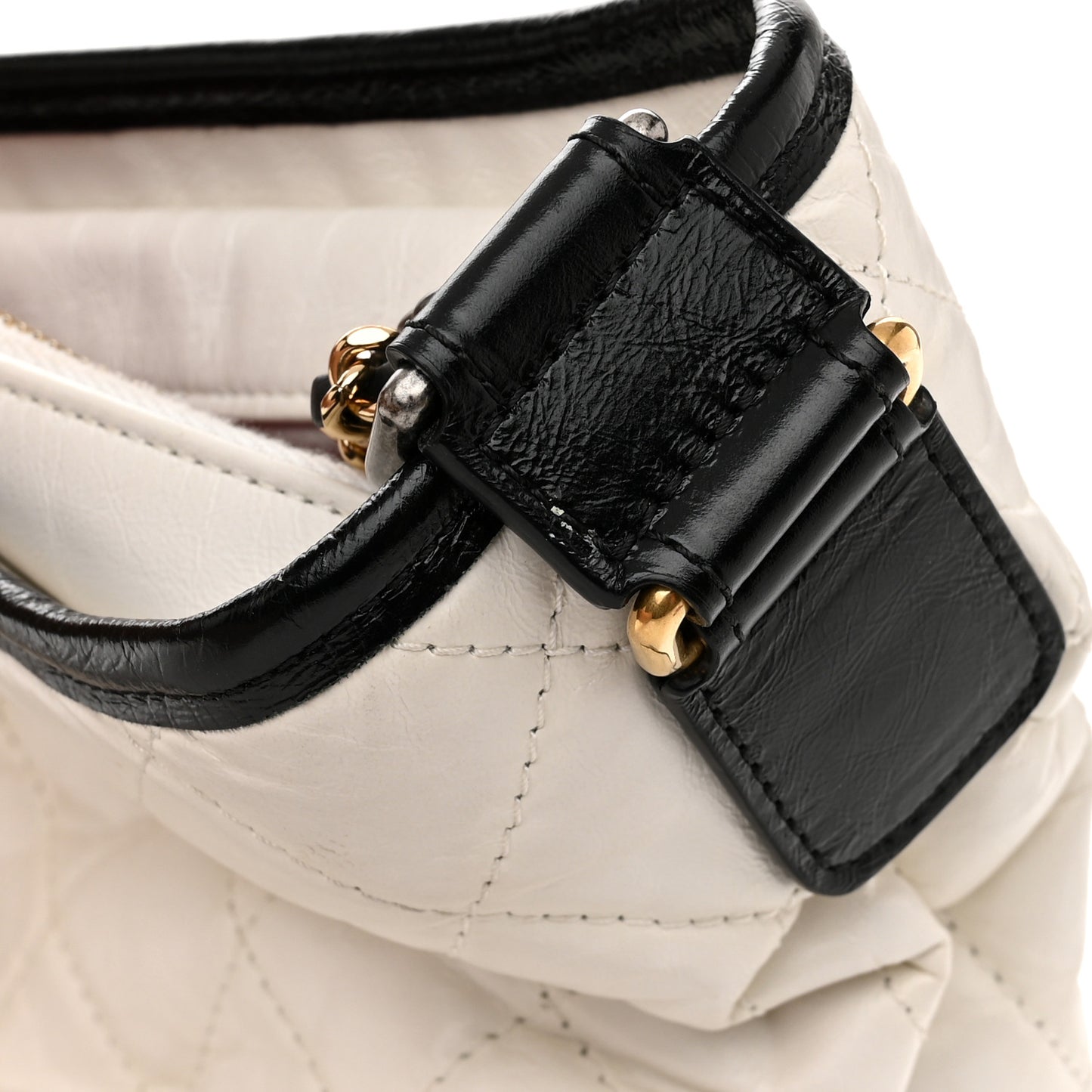 Aged Calfskin Quilted Medium Gabrielle Hobo Black White