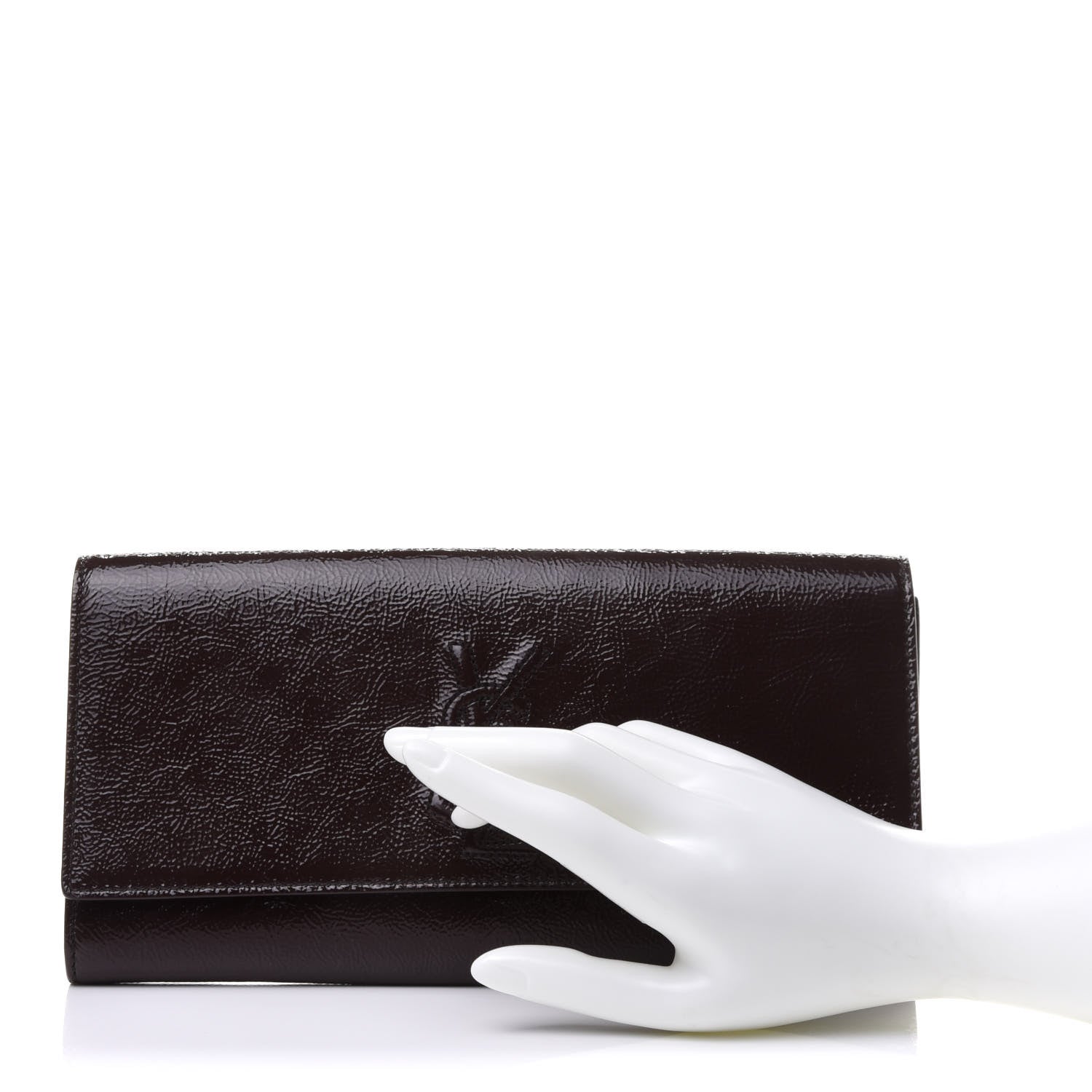 Saint Laurent Textured Patent Calfskin Monogram Large Belle De Jour Clutch Dark Brown 2 of 10