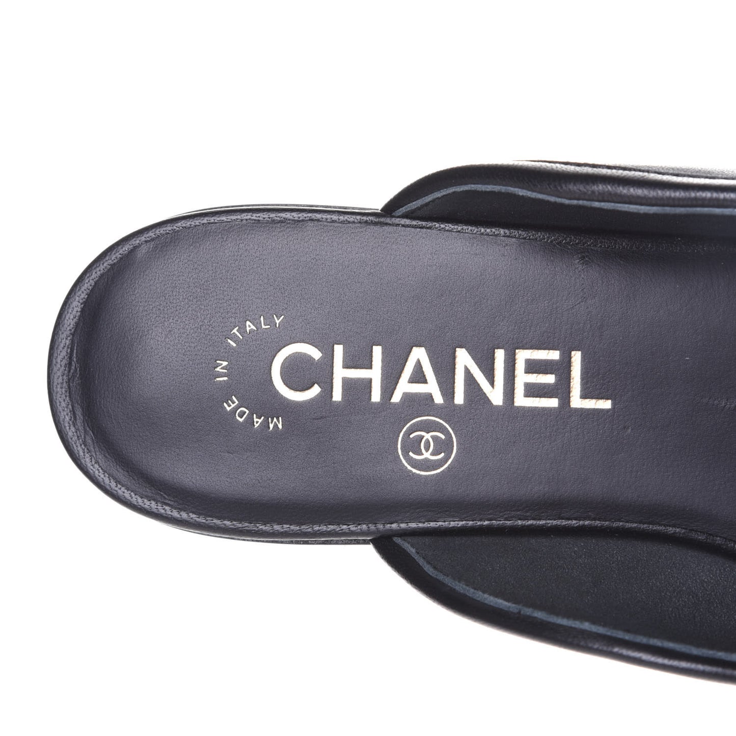 Calfskin Pearl CC Mules 37 Black