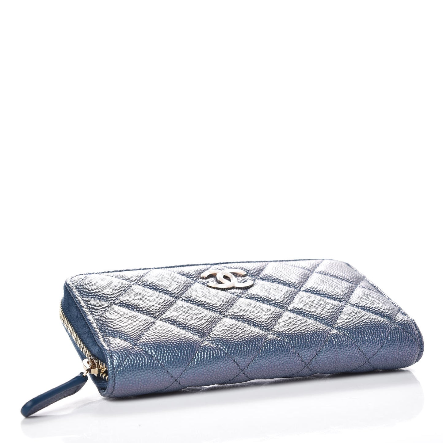 Iridescent Caviar Quilted Medium Zip Around Wallet Dark Blue