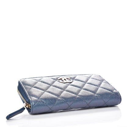 Chanel Iridescent Caviar Quilted Medium Zip Around Wallet Dark Blue 4 of 9