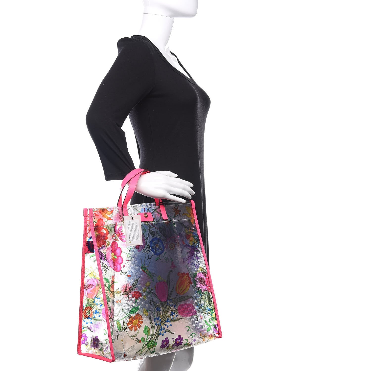 Gucci Calfskin Textured Vinyl Print Flora Tote Fluorescent Fuchsia 2 of 10