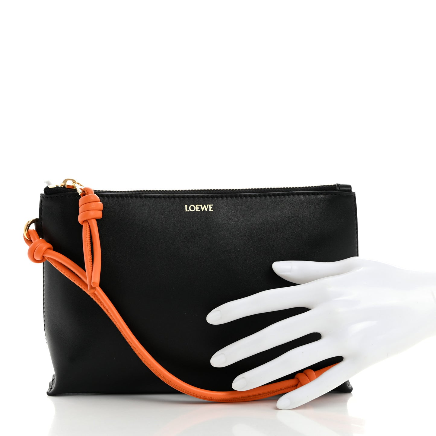 Calfskin Flamenco Knot Pouch Black Bright Orange