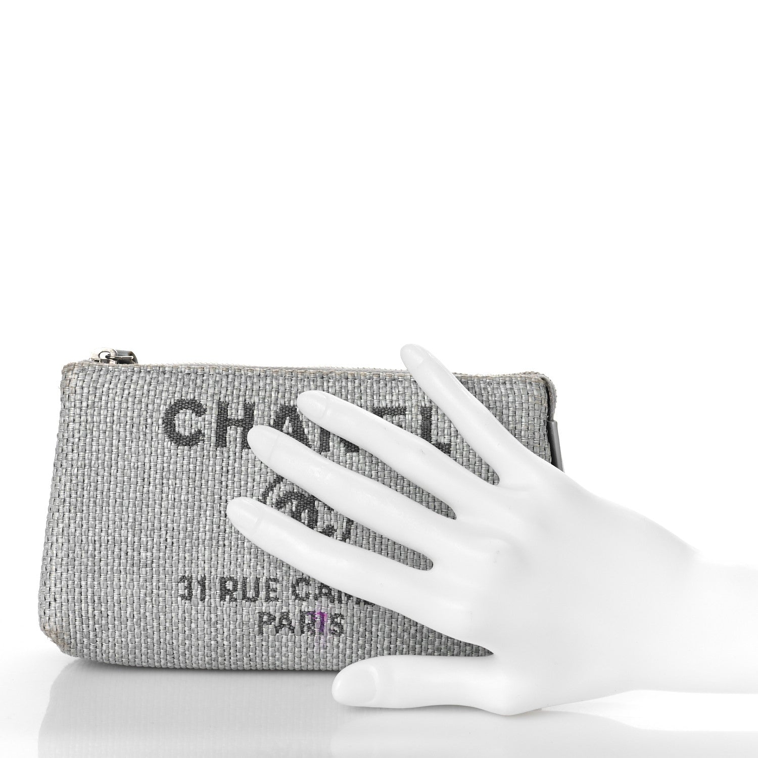 Chanel Woven Straw Raffia Deauville Cosmetic Pouch Grey 2 of 11