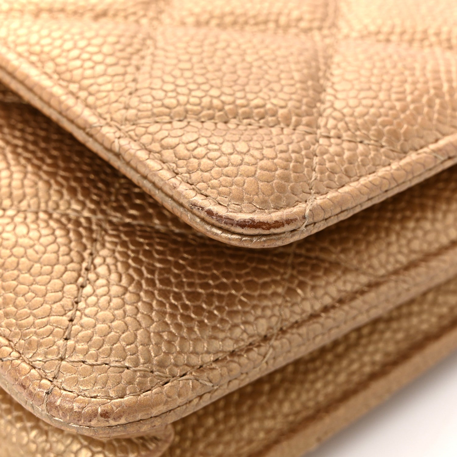 Chanel Metallic Caviar Quilted Wallet On Chain WOC Dark Gold 14 of 15